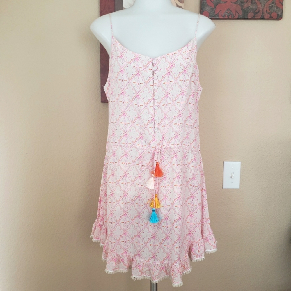 Athena Procopiou dress Pink Silk Floral Tassles Size 1 US Small